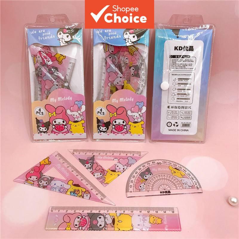 Conjunto De Régua De Desenho Animado Sanrio , 4 Unidades , My Melody Kuromi Cinnamoroll Design Balança De Medição Para E