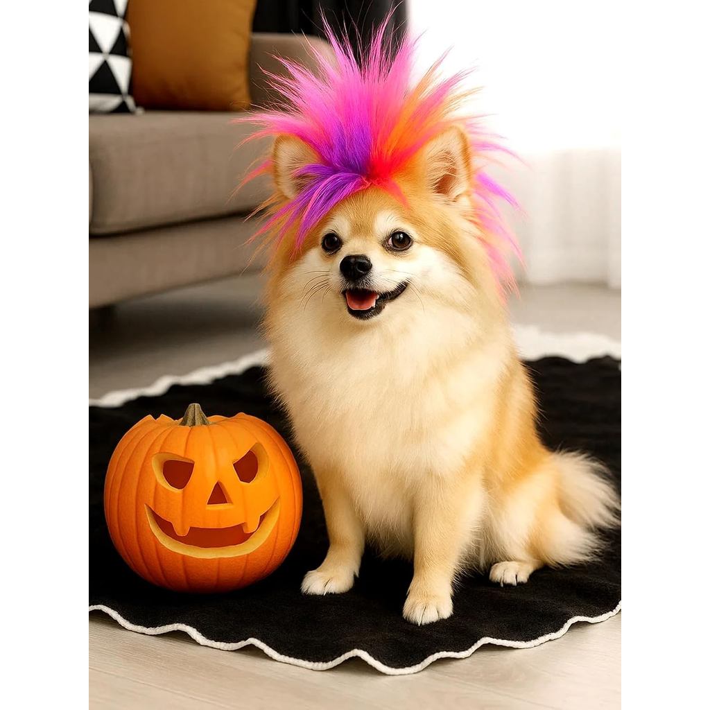 Swooflia Dog Cat Wig - Colorful Mohawk Pet Wigs for Small Large Medium Breed Dogs, Cool Halloween Cosplay Costume Access
