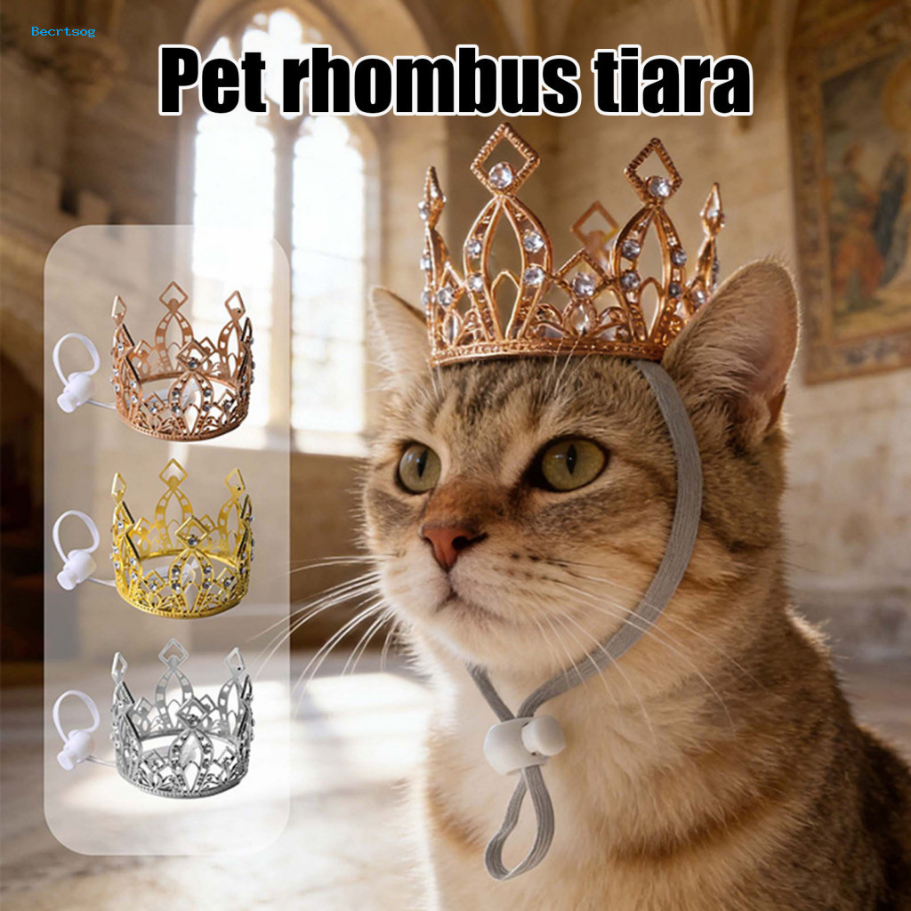 Adjustable Pet Crown Rose Gold Sparkling with Rhinestones – Cute Tiara for Cats Small Dogs Drawstring Cosplay Party Ha