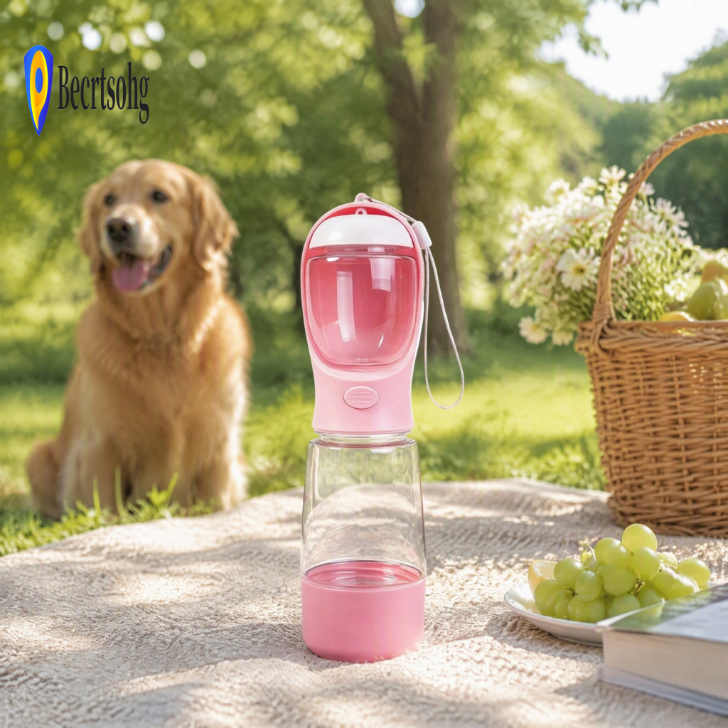 One Handed Operation Pet Feeder 3-in-1 Portable Water Bottle with Food Container Poop Bag – Leak-proof Dog Dispenser f