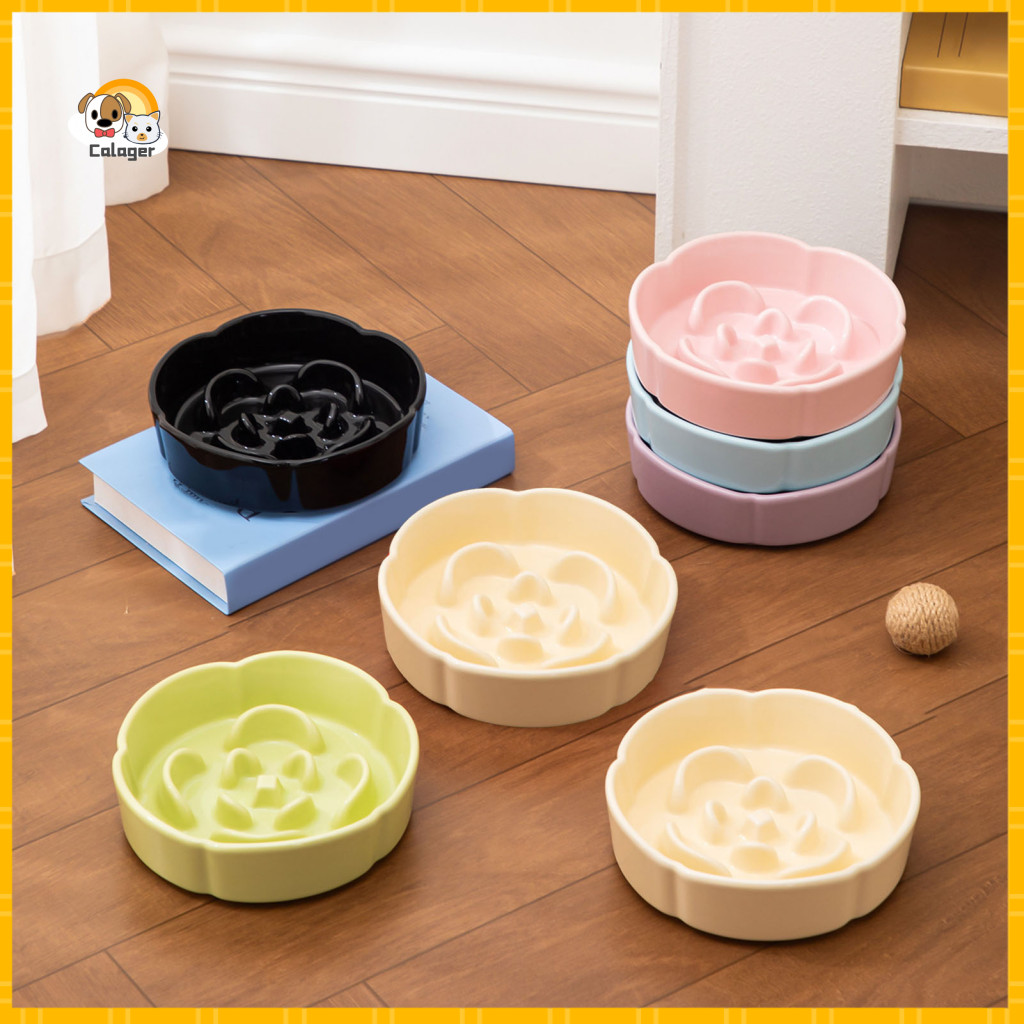 Slow Feeder Dog Bowl Anti Maze Ceramic – Anti-choking Spill-proof Flower Design Pet Food Dish for Small to Dogs Promot
