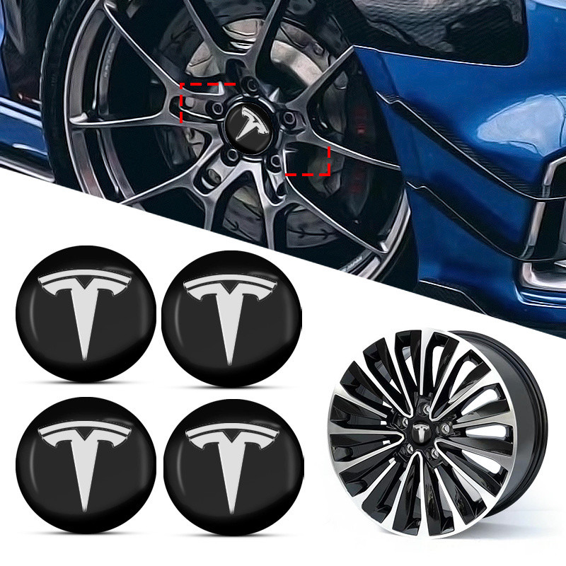 4 Peças Adesivo Decorativo de 56mm para Calota Central de Roda de Carro para Tesla Model 3 S X Y Roadster Performance De