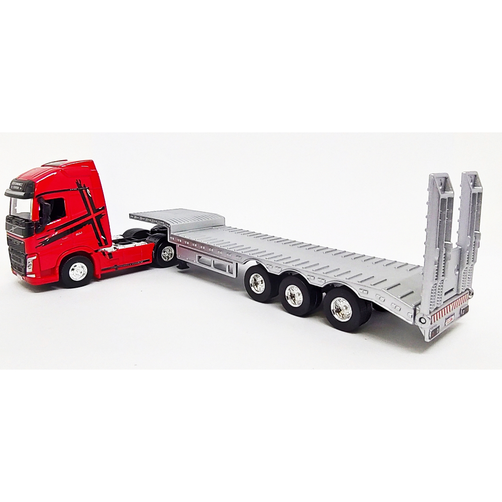 Miniatura Caminhão Volvo FH Performance Vermelho + Carreta Prancha Plataforma