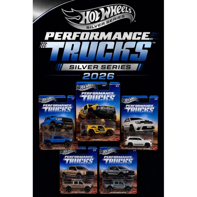 Hot Wheels - Silver Series - Performance Trucks - Silverado RAM 1500 Ranger Raptor Cherokee Trackhawk Bronco R