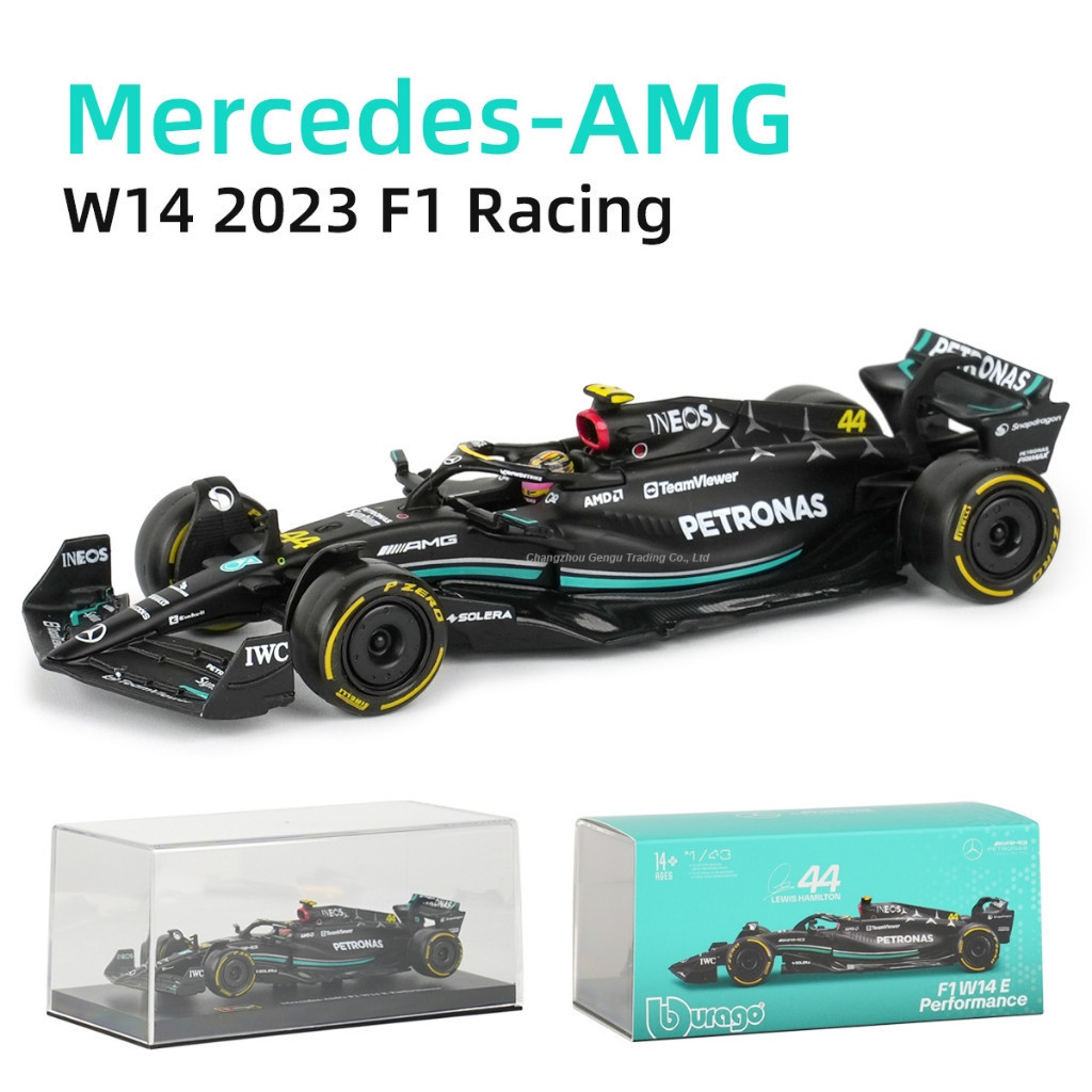 Bburago 1:43 Mercedes AMG 2023 W14 E Performance #         Modelo Estático de Simulação de Carro de Corrida F1 em Liga 4