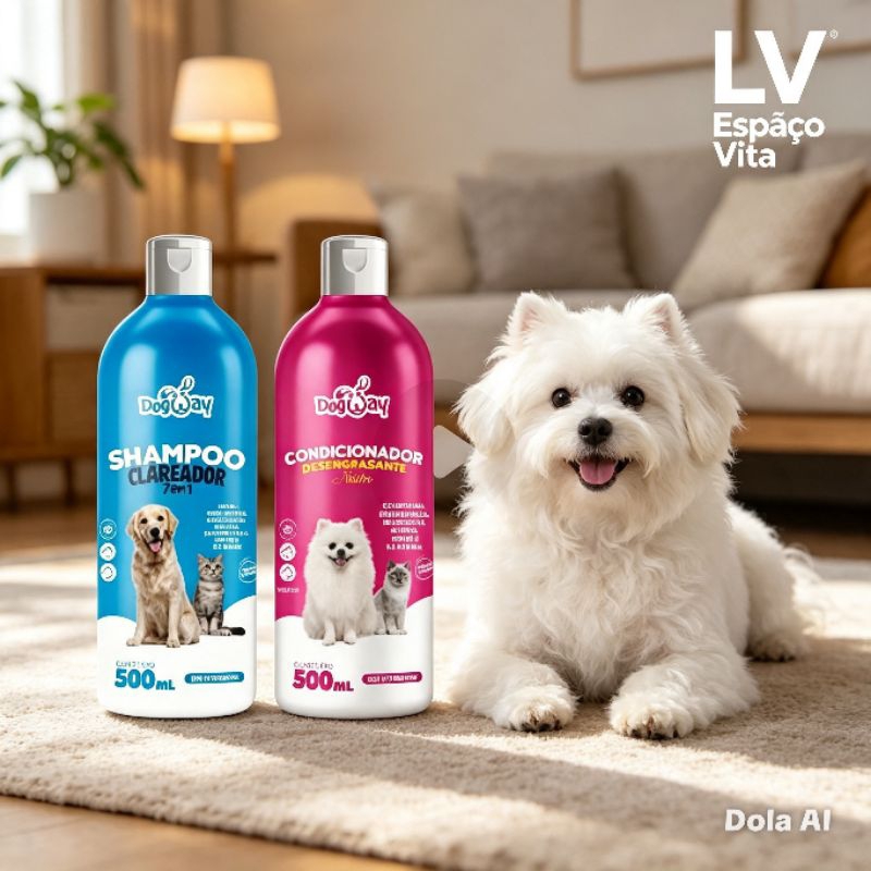 kit shampoo clareador e condicionador dog way 500ml limpeza profunda e brilho intenso