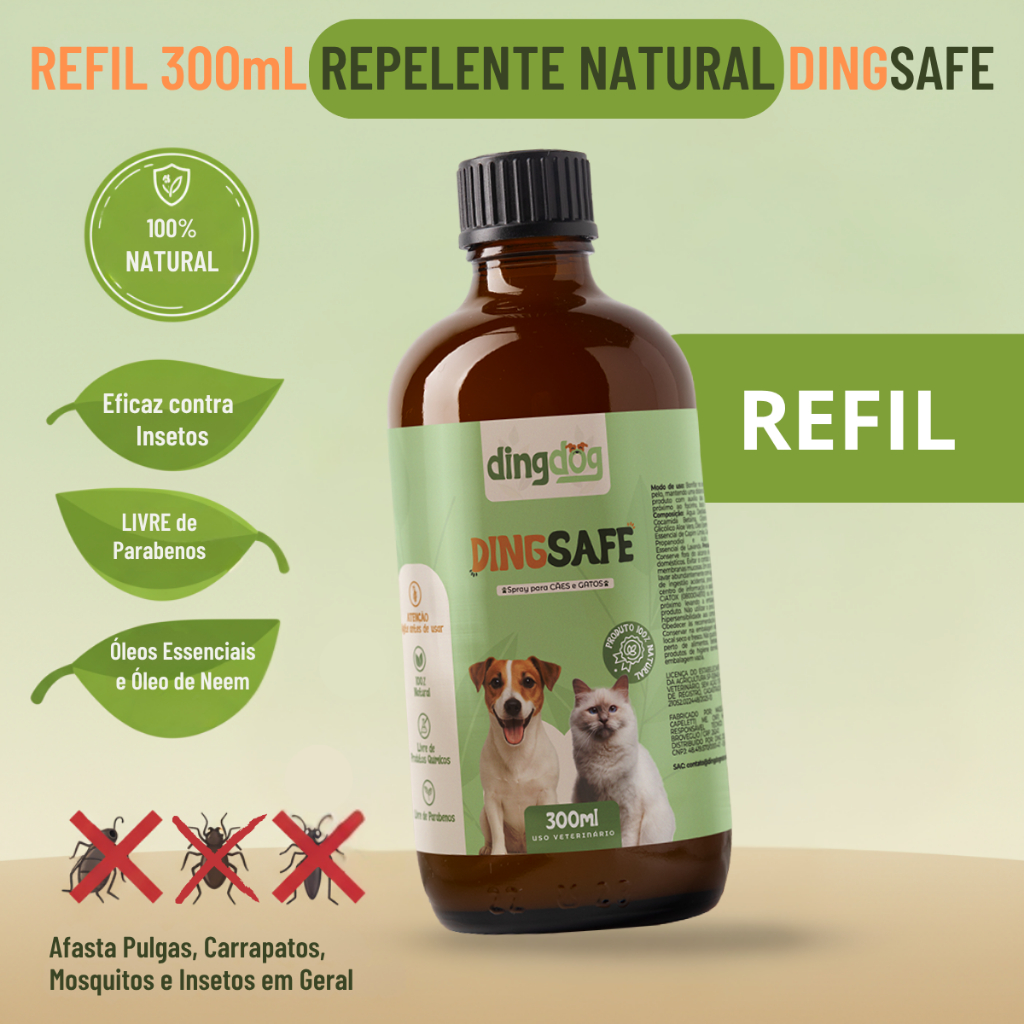 Refil Spray Anti Mosquito e Insetos Ding Dog 100% Natural 300mL