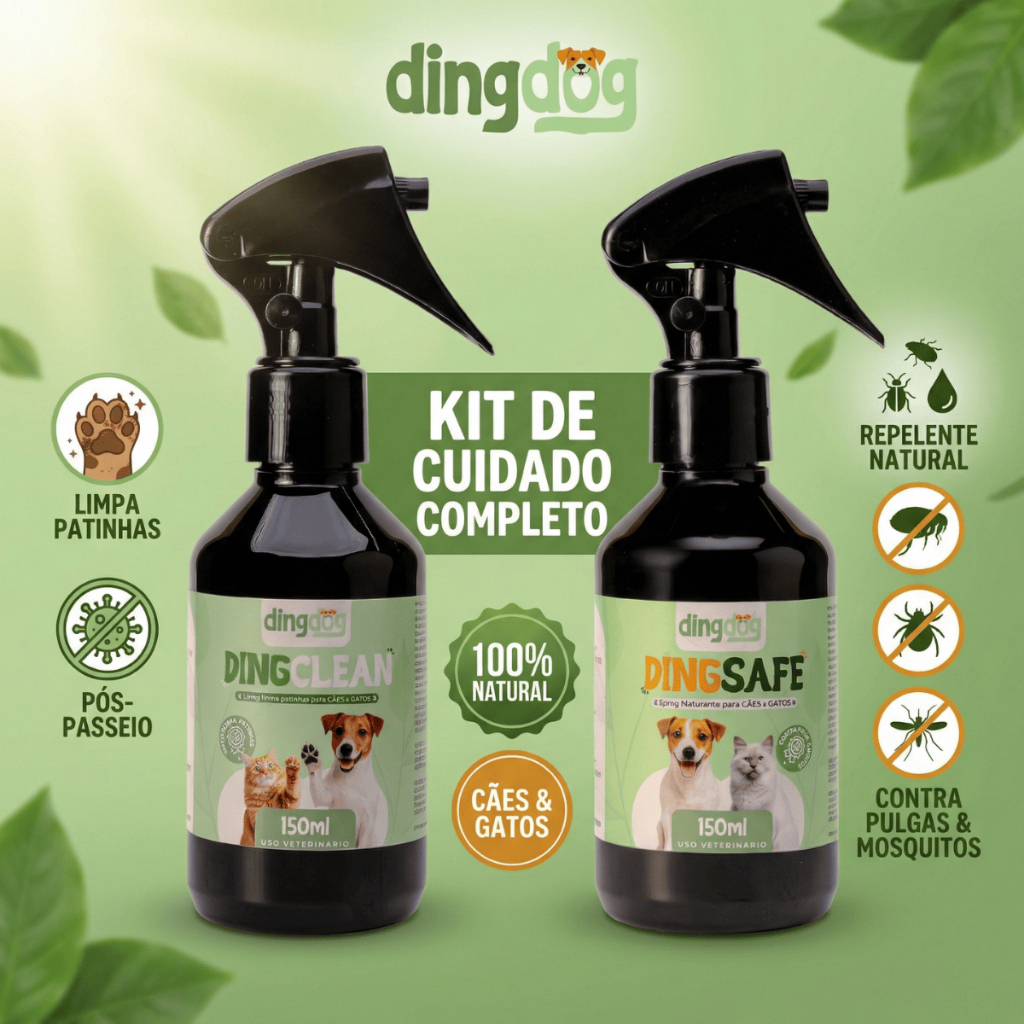 Kit Cuidado Limpa Patinhas e Repelente Natural Ding Dog