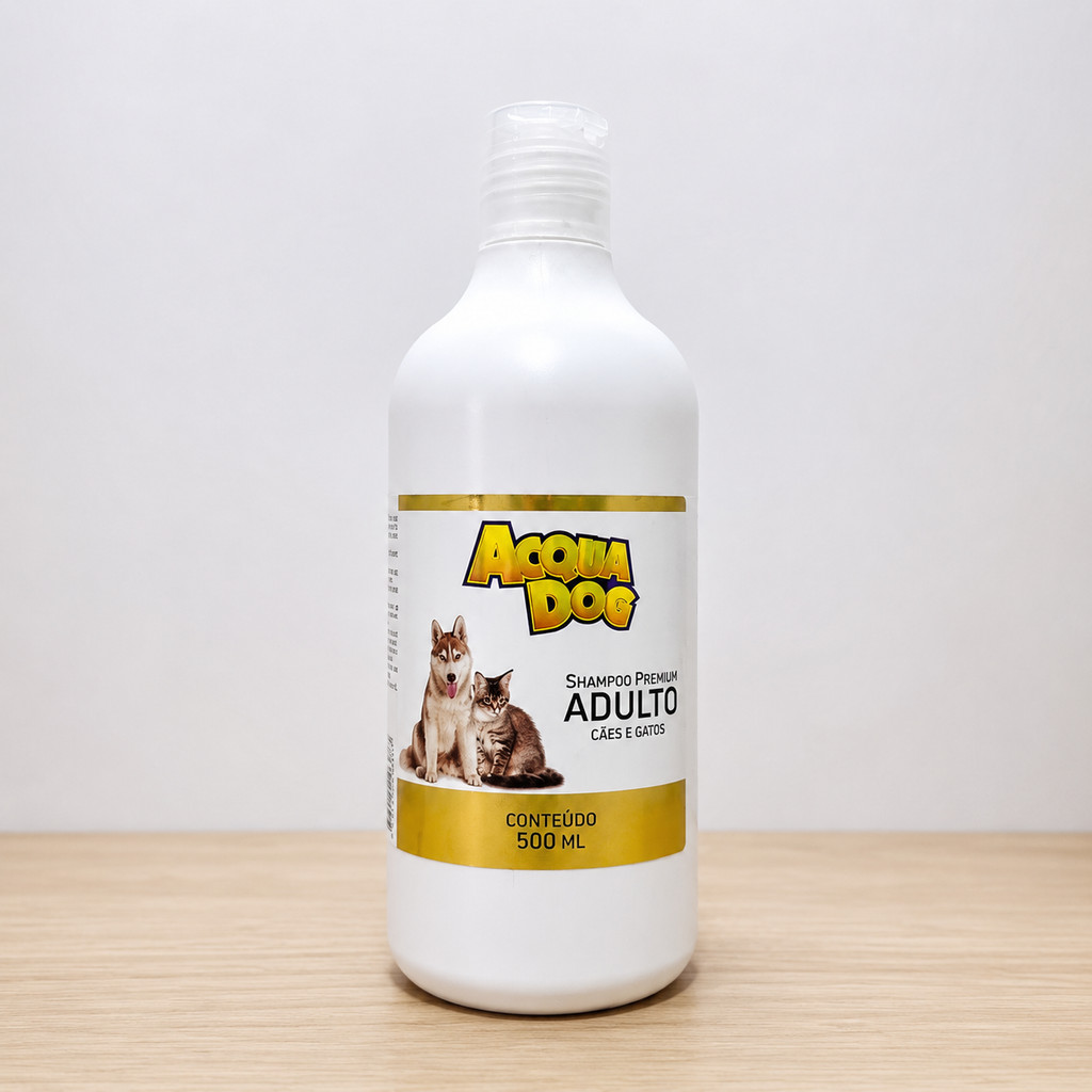 Shampoo Premium Adulto Aqua Dog 500ml Cães e Gatos Limpeza Suave Pelos Macios e Brilhantes