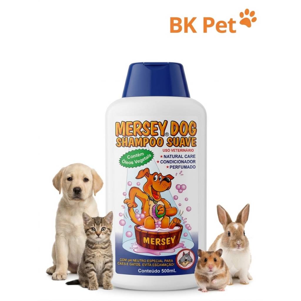 Shampoo Mersey Dog Suave 500ml para Cães e Gatos pH Neutro Perfumado com Condicionador