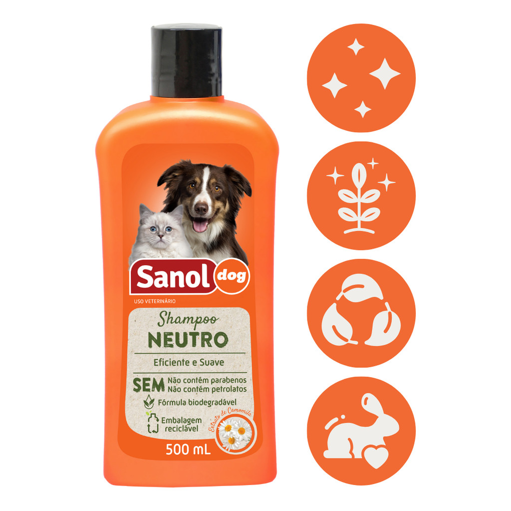 Shampoo Neutro Sanol Dog 500ml Fragrância Camomila Cão Gato