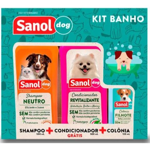 KIT BANHO SANOL DOG SHAMPOO + CONDICIONADOR + PERFUME - SHAMPOO DE CACHORRO