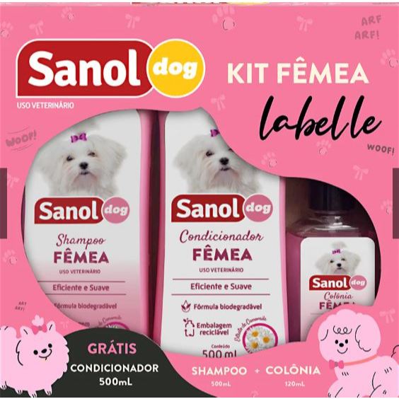 Kit Sanol Dog Femea Labelle (Shampoo + Condicionador + Colônia)