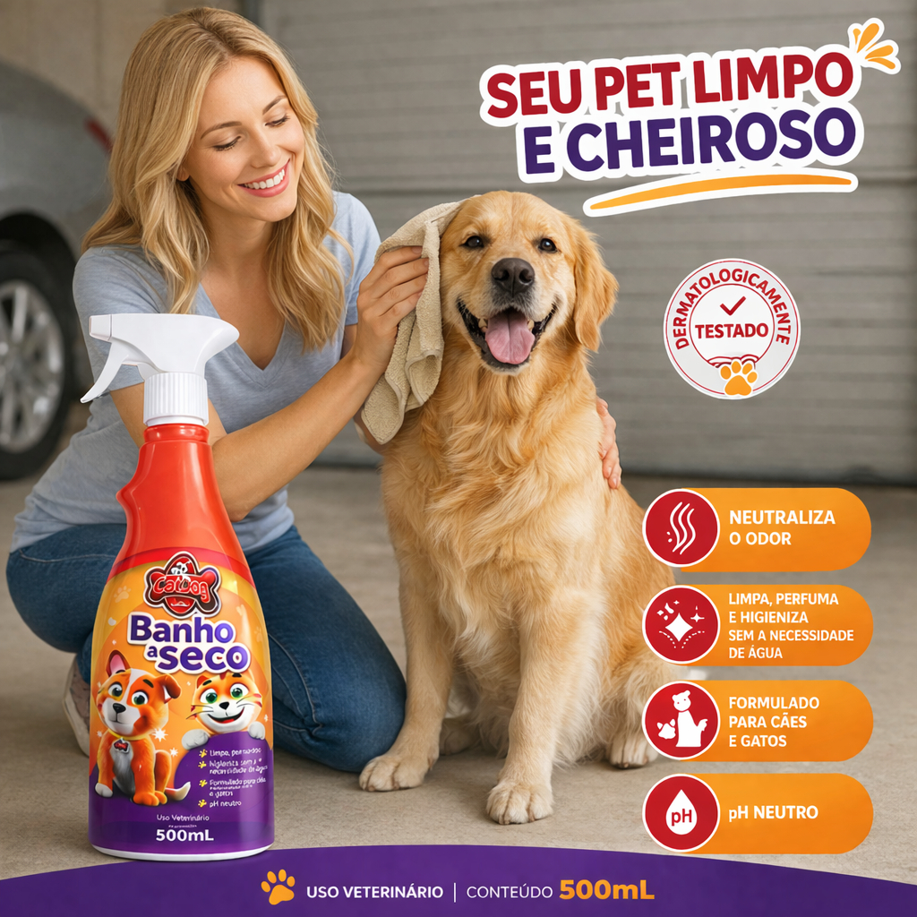 Banho a Seco Cat Dog - Limpeza eficaz sem água para manter o pelo do seu pet sempre limpo e macio