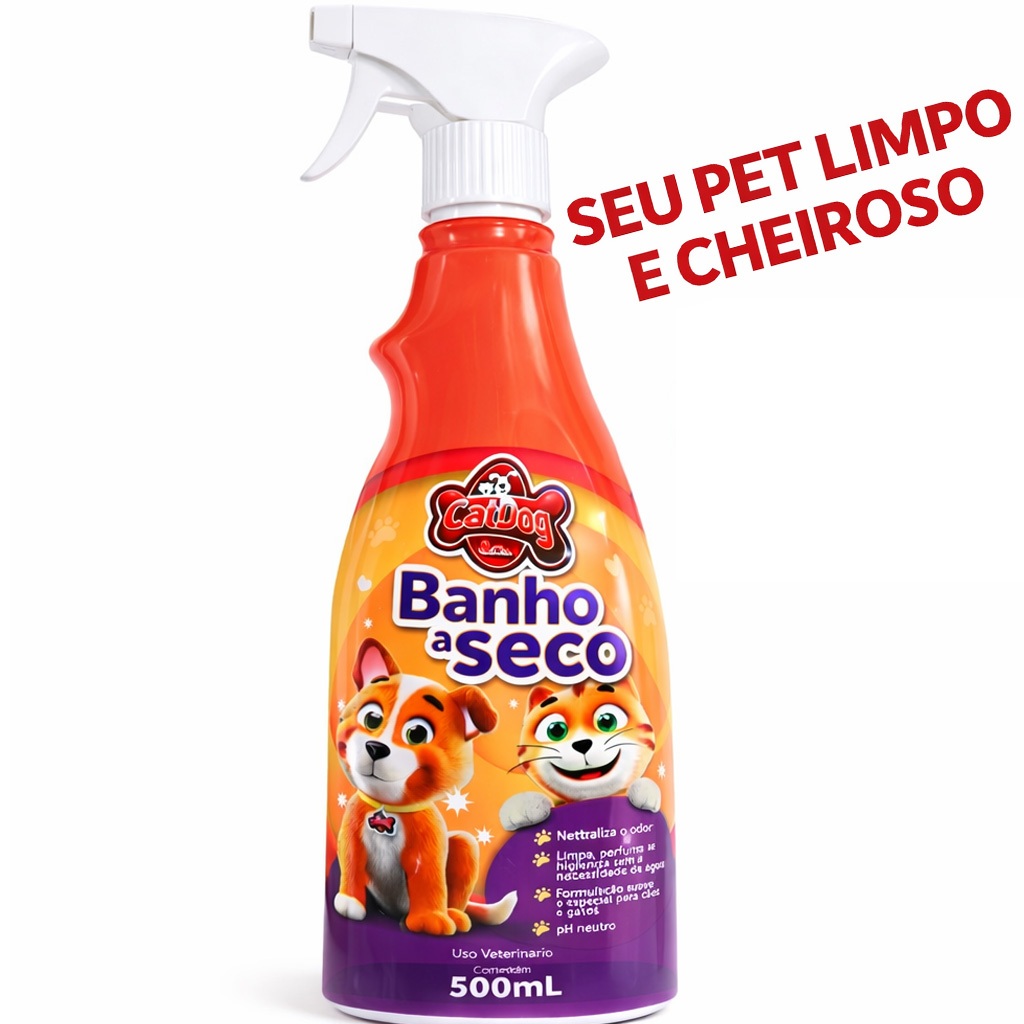 Banho a Seco Cachorro 500ml Cat Dog - Limpeza eficaz sem água para manter o pelo do seu pet sempre limpo e macio