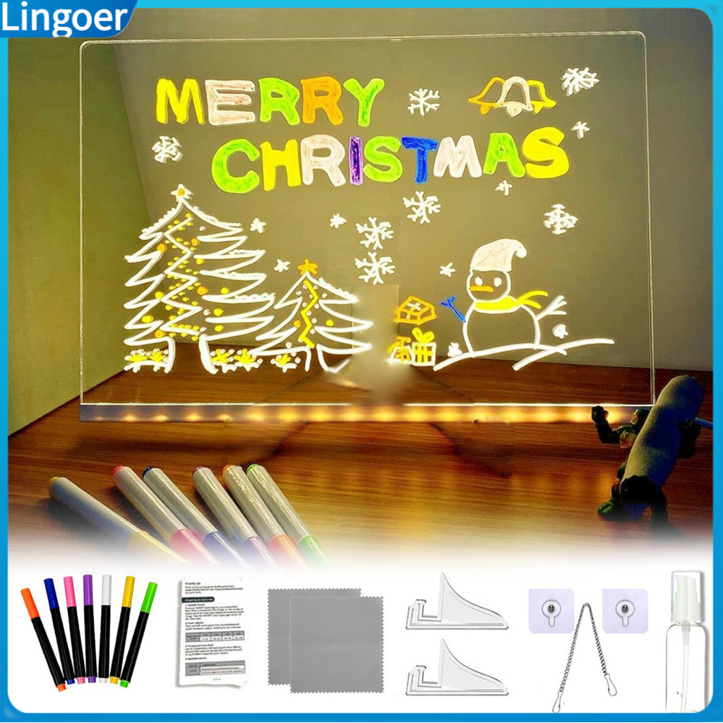 Kids Led Drawing Board with Stand Usb Rechargeable Light-up Acrylic Dry Erase Glow Doodle Writing Tablet Markers and Wip