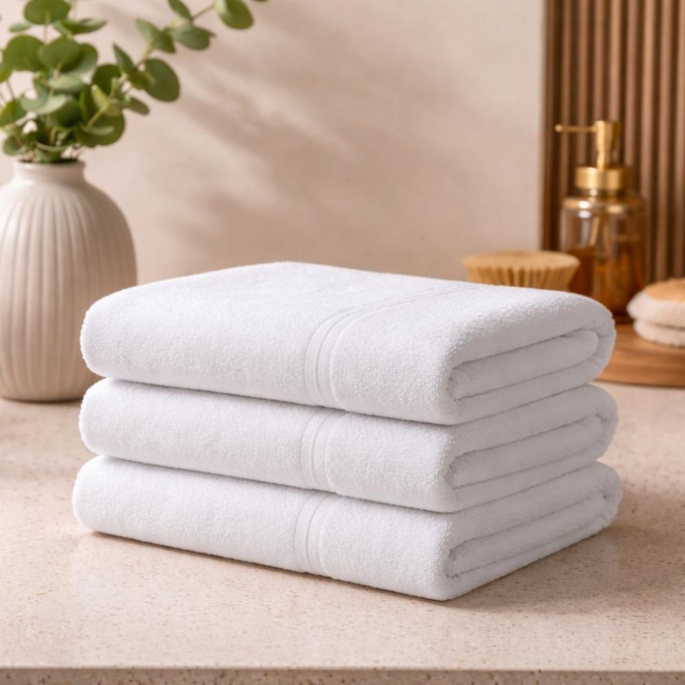 Kit 3 Toalhas Hotel Blank Macias Fio Cardado Costura Dupla Qualidade Premium