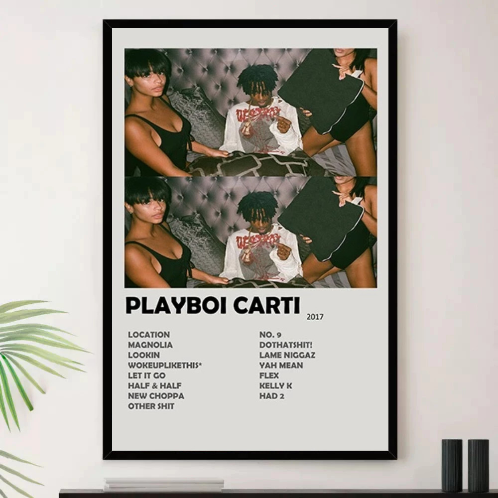 Quadro Placa Decorativa Música Internacional Playboi Carti Rap Hip Hop Álbuns com Moldura