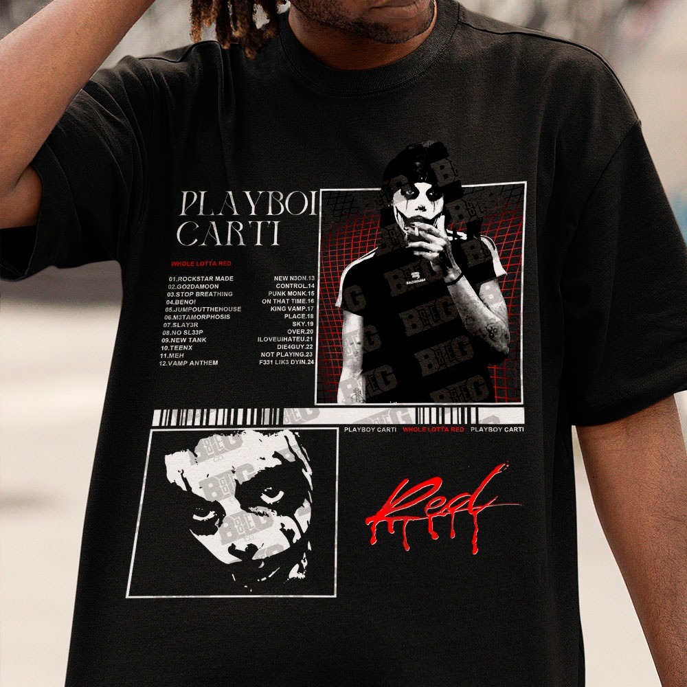 Camiseta Básica Camisa Playboi Carti Palhaço Red Whole Lotta Red Unissex 100% Algodão - Envio Rápido - Big Vest