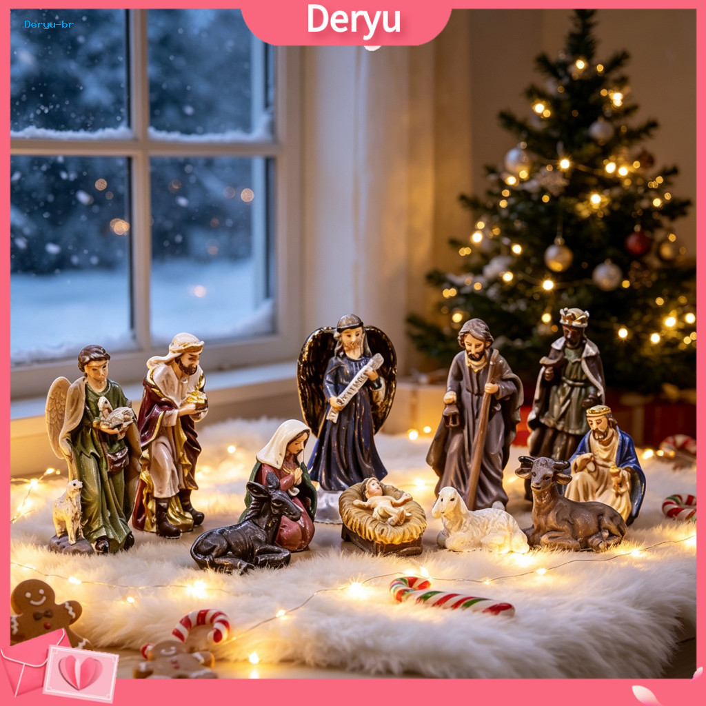 Manger Scene Accessories Nativity Figurines 11 Pcs Christmas Set Resin Mini Holy Family Angel Shepherd Tabletop Decor In