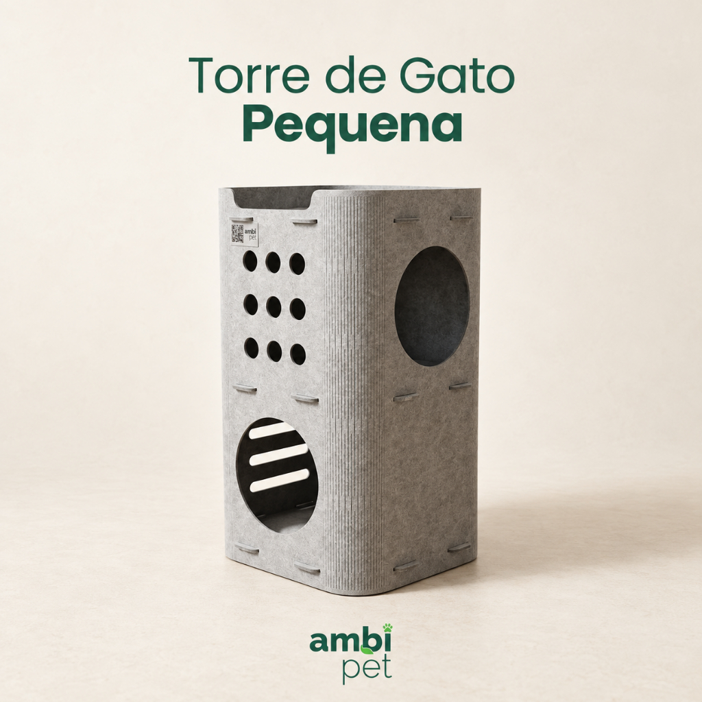 Torre para Gatos Ambipet Sustentável Pequena 62,2cm para Brincar Descansar e Observar Reciclável