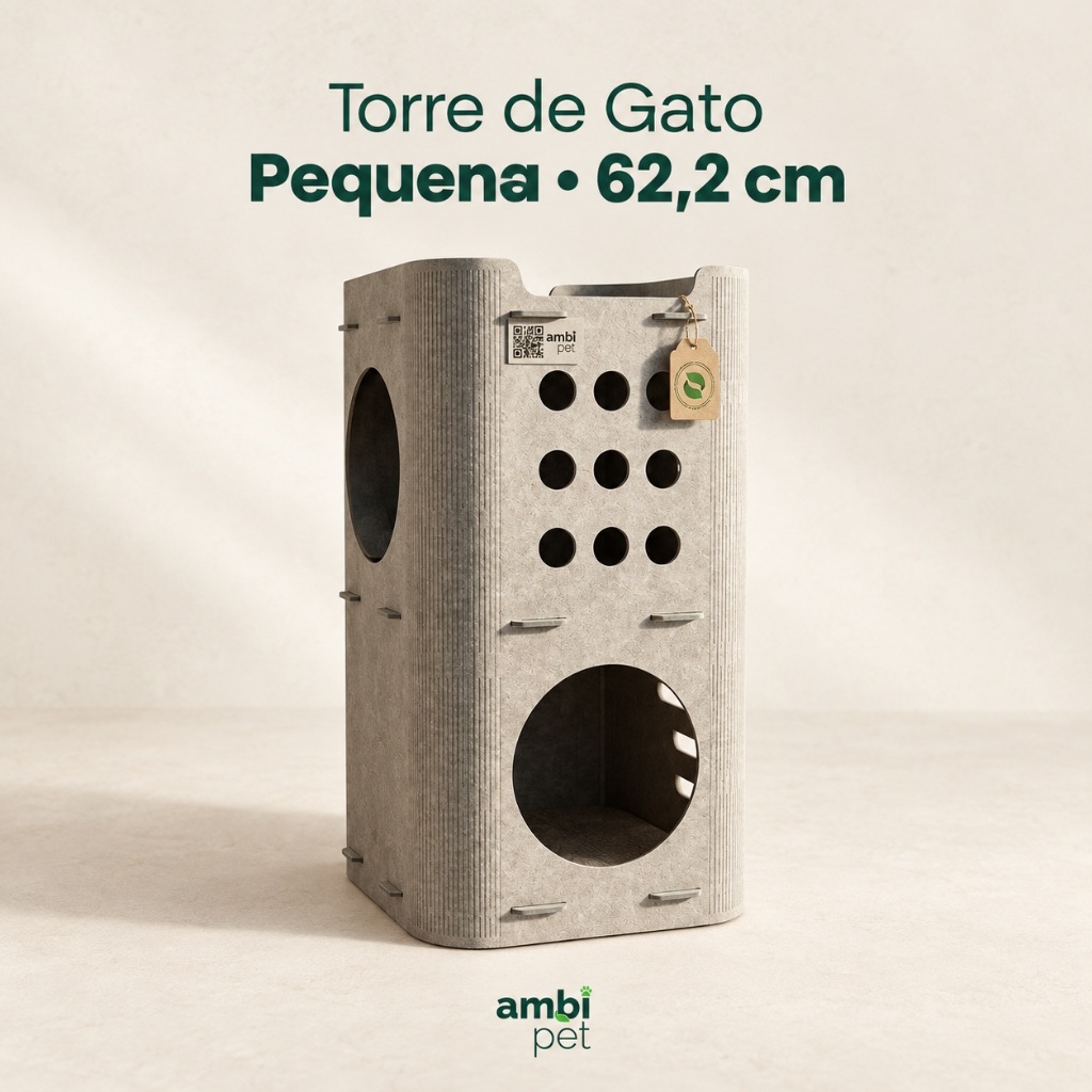 Torre de Gato Ambipet Sustentável Pequena 62,2cm Brinquedo e Descanso para Gatos Reciclável