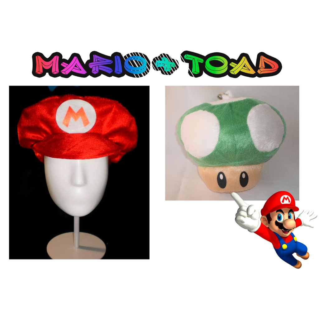 🍄  Chapéu Mario Bros + Toad 1-UP Verde – Dupla de Acessórios Épicos! 🍄