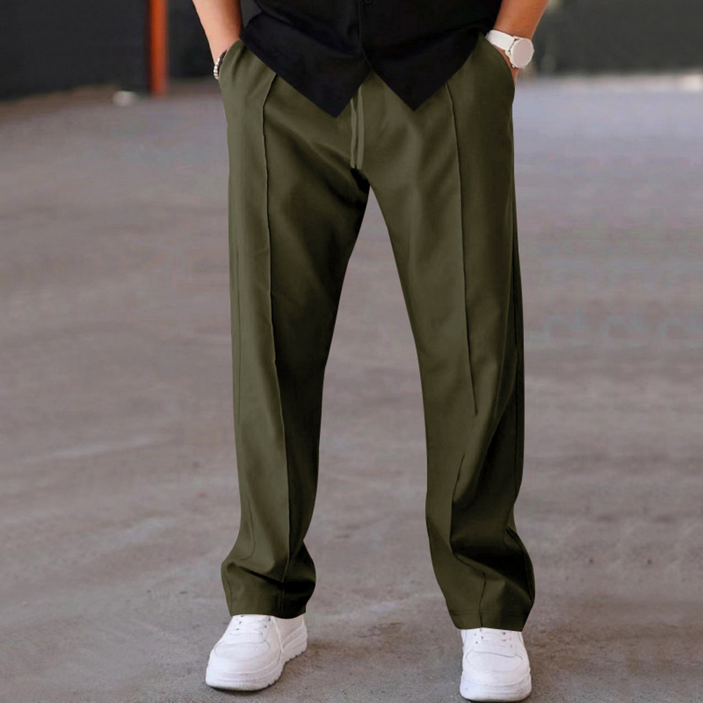 Adjustable Drawstring Trousers Men Casual Men's Wide Leg Suit Pants Elastic Waist Loose Fit for Daily Wear Formal Busine