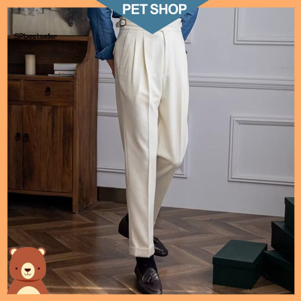 Men Pants Button-adjusted Waist Trousers Men's Formal Business Suit Adjustable Zipper Closure Straight Leg Slacks Office