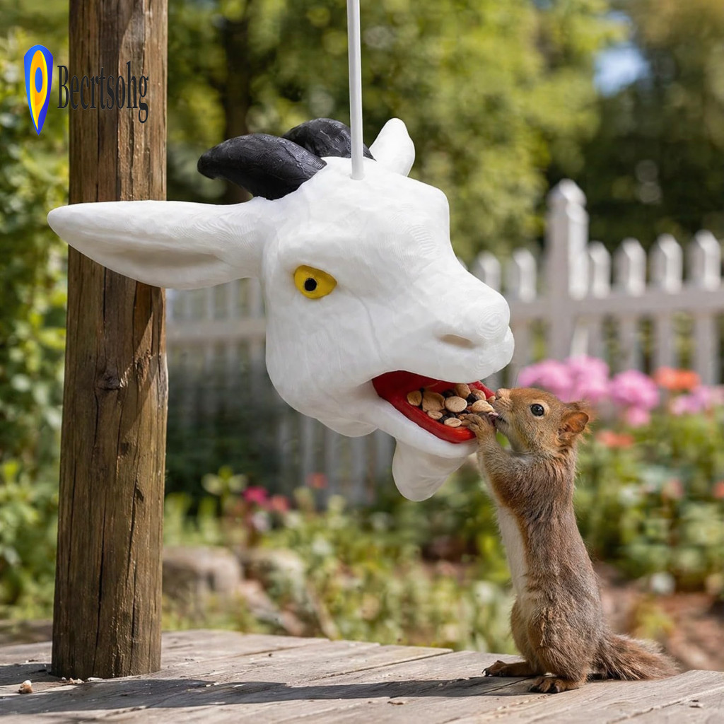 Weather Resistant Small Feeder Hanging Squirrel Weather-resistant Outdoor Sheep Head with Rope – Durable for Backyard