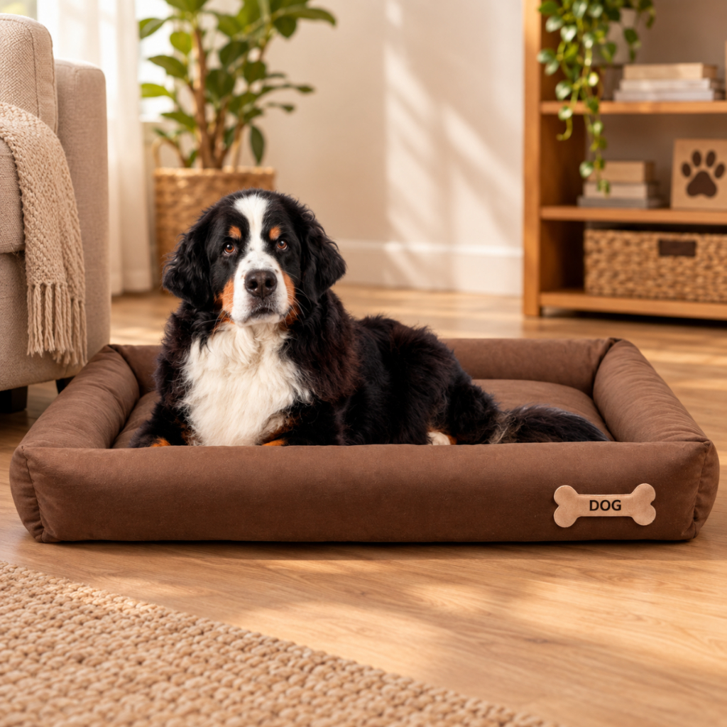 Cama Pet Xg Suede Confortável Extra Grande + Osso De Pelúcia