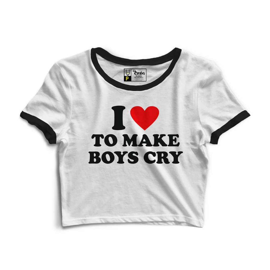 Cropped Blusinha As Braba To Make Boys Cry Branco Viés Preto
