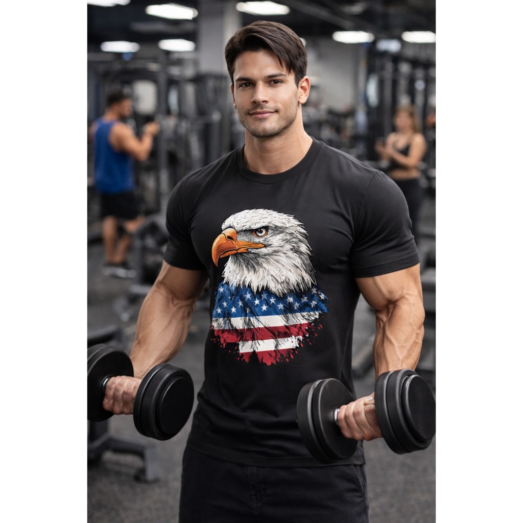 Camiseta Águia Americana Fitness com Proteção UV – Controle Térmico Alto Desempenho Academia Treino