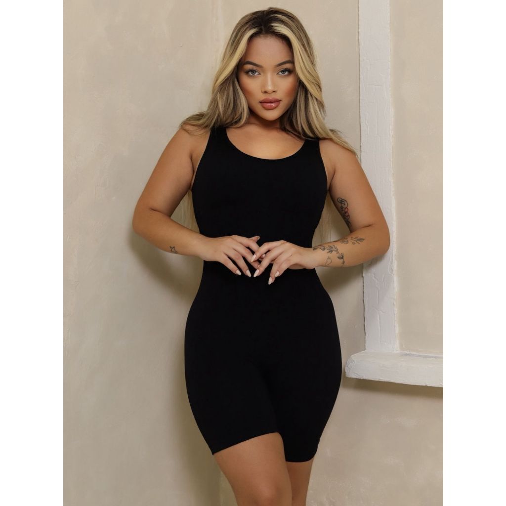 Macacão Fitness Feminino Sem Costura com Bojo e Controle de Barriga Academia Modelador Treino