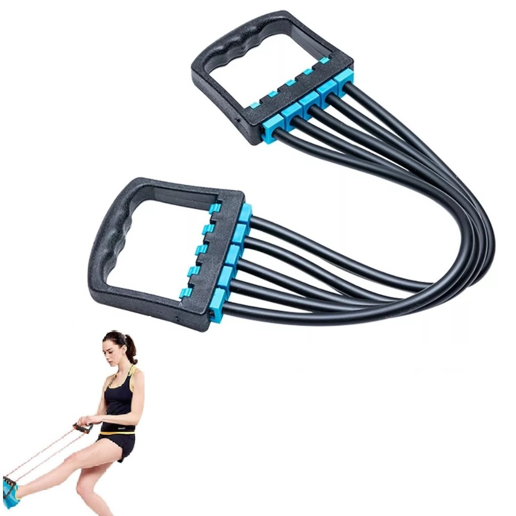 Elástico Extensor com Alça para Treinos Físicos em Casa Multifuncional Ajustável para Controle de Intensidade Musculação Fitness 5 Elásticos Fortes e Resistentes