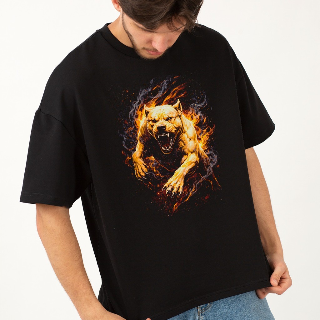 Camiseta Oversized Gola Alta Streetwear Algodão Estilo Urbano Treino Casual Preto Estampada Todas Ocasiões PIT BULL 47