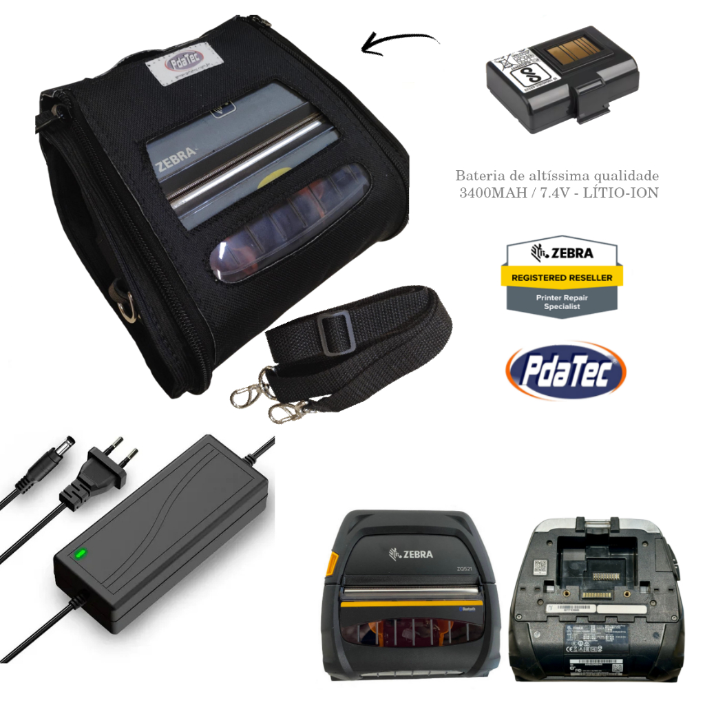 Impressora de Etiquetas Portátil Zebra ZQ521BT Usada com  Bateria Nova 3400mAh