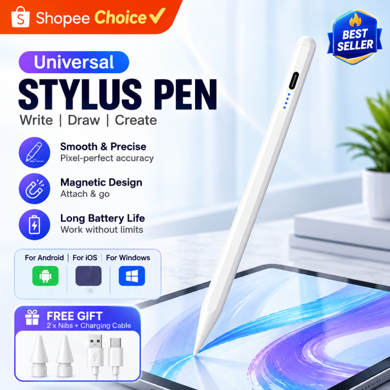 Caneta Stylus Universal para iPad, Samsung, Android, Windows - Lápis Capacitivo com Ponta Fina e Adsorção Magnética