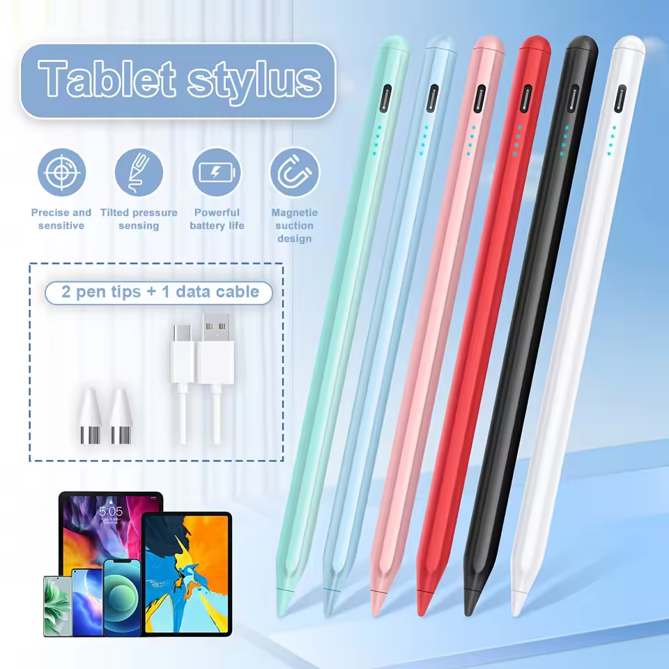 Caneta Universal Stylus com Indicadores LED de Energia para Android, iOS e Windows – Compatível com iPad