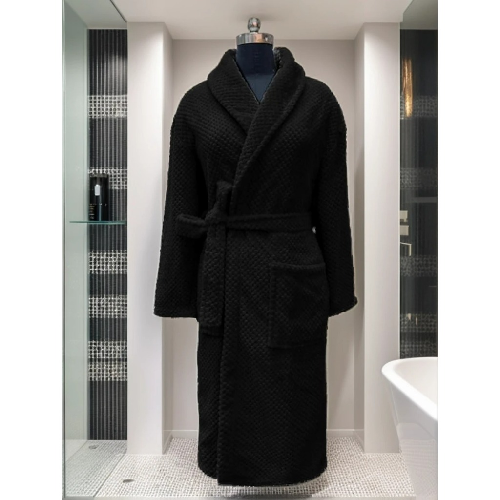 Roupão Tecido Fleece Toque Aveludado Com Bolso Adulto Unissex GG Preto
