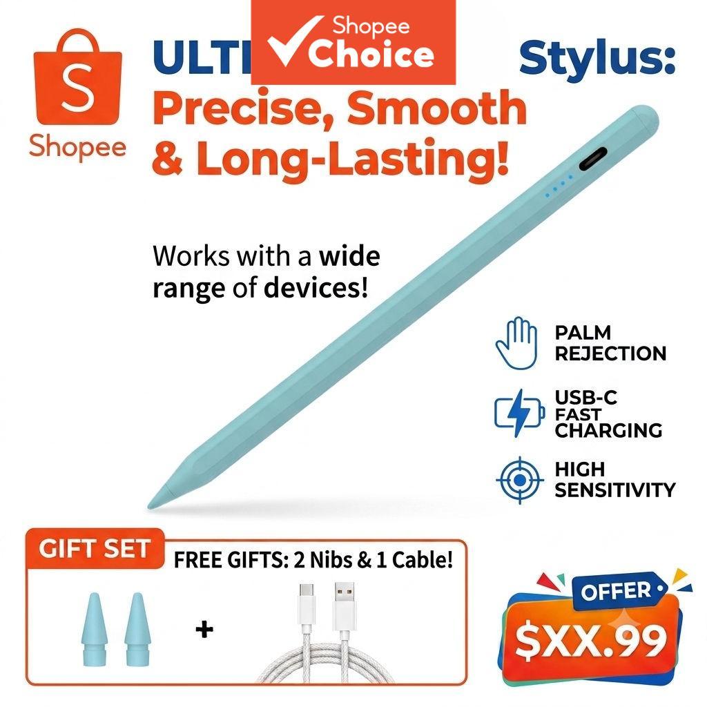 Caneta Stylus Inteligente Para iPad 2018 e superiores, sem pareamento Bluetooth, escrita suave, caneta de toque para