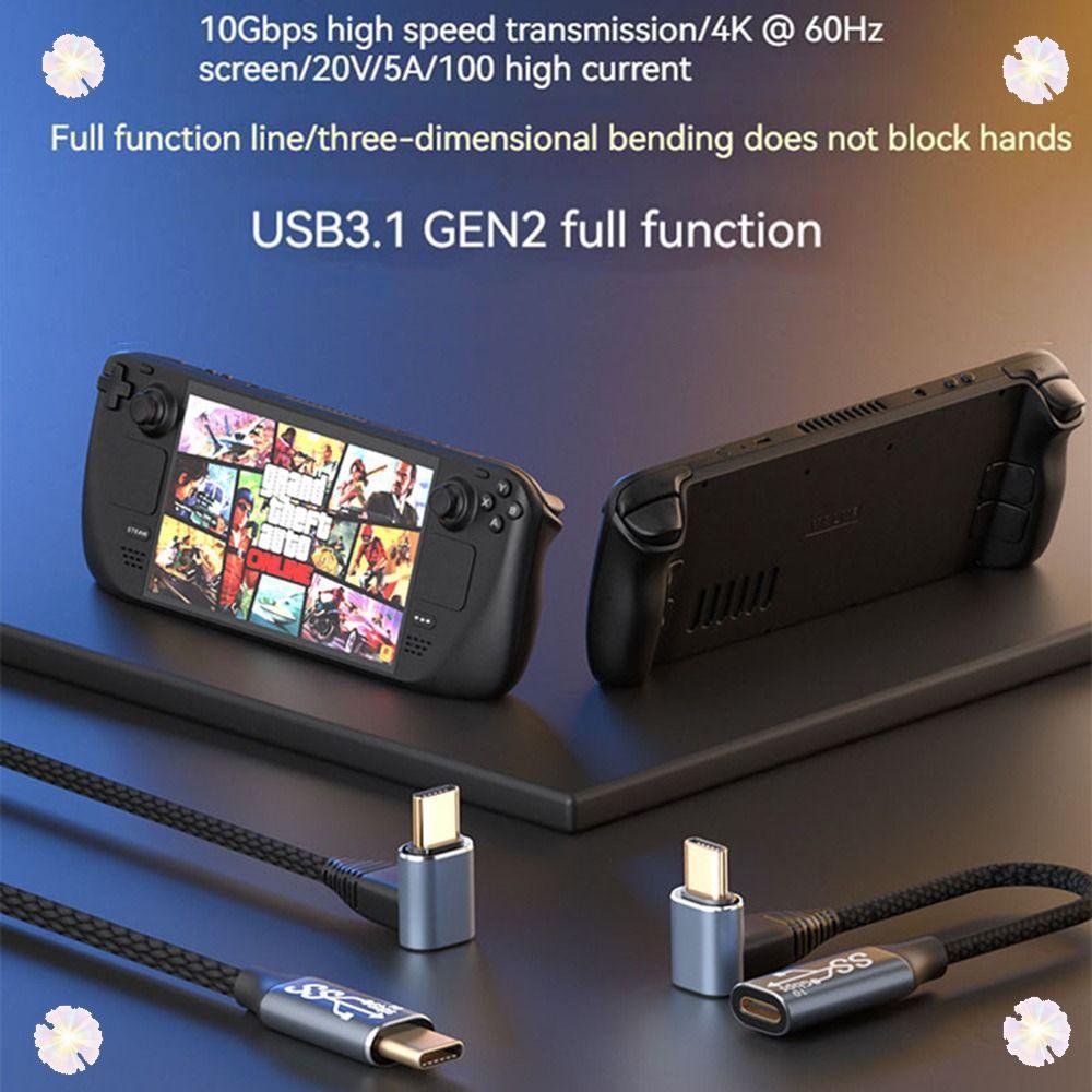 Linha De Carregamento Rápido USB3.1 Gen2 5A 4K @ 60Hz Cotovelo PD 100W Para Steam Deck 1 2