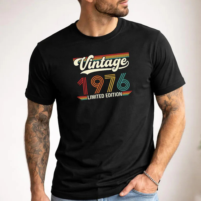 [Camiseta Premium em Algodão Puro]VU Personalised 50th Birthday Dad Shirt, Limited Edition 1976 Printed T-Shirt