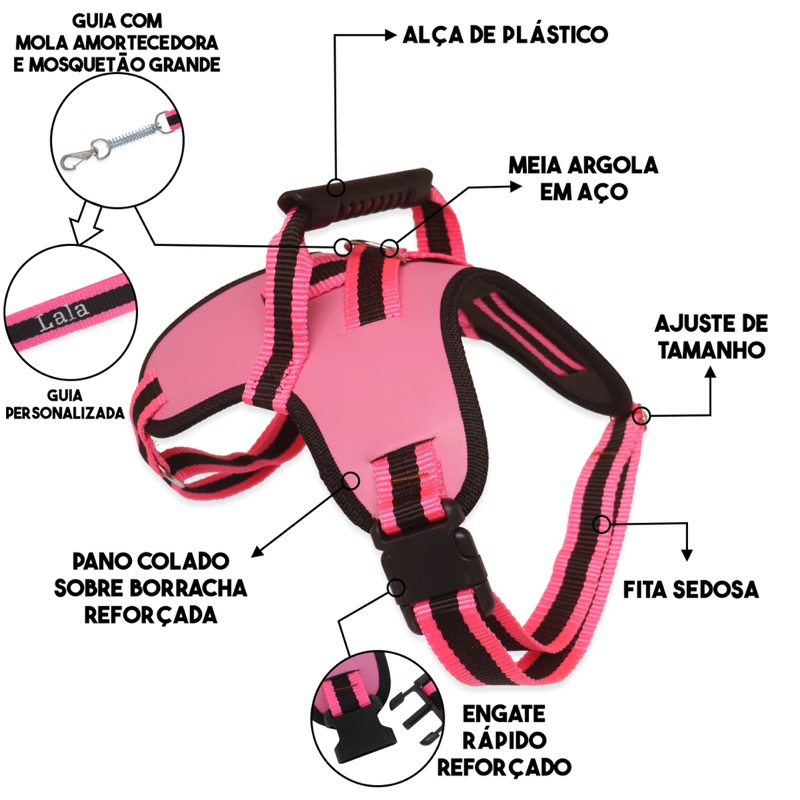 Coleira com Regulagem e Guia Peitoral Cachorro Grande Guia Doberman Pitbull Anti Puxão Fita Dupla Resistente