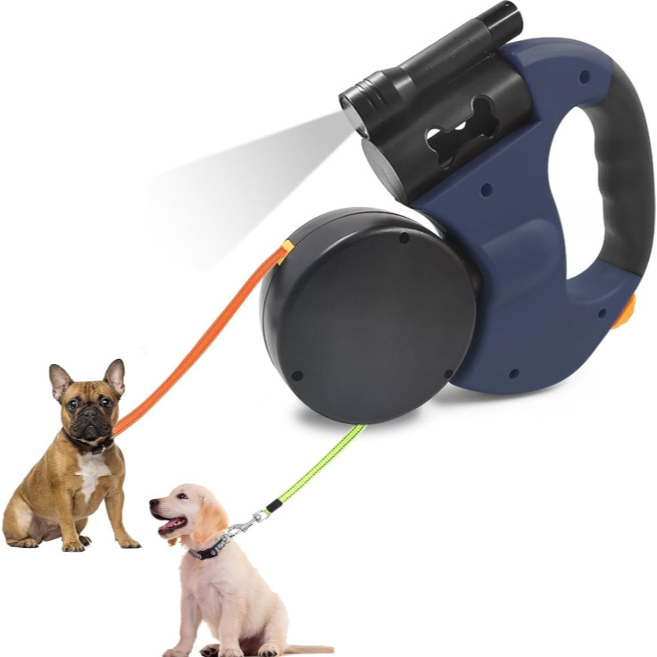 Coleira Dupla Retrátil Para Cães, 360°, Reflexiva, Leve