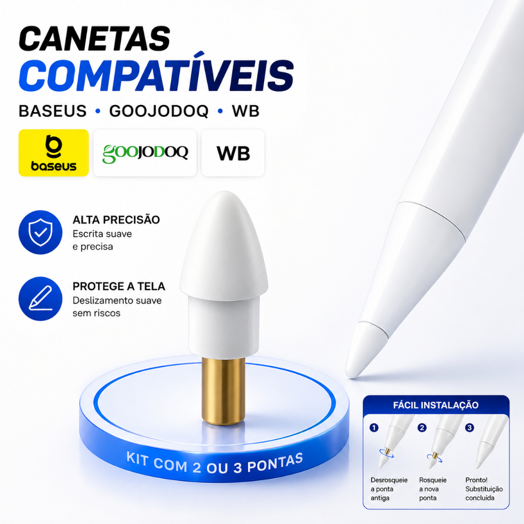 Ponta para Caneta iPad Baseus Smooth Writing 2 Goojodoq WB Kit 2 ou 3 Pontas Stylus Reposição