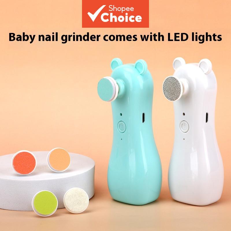 Conjunto de cortador de unhas elétrico recarregável para bebês Rabbit Bear, moedor de unhas antiaperto para