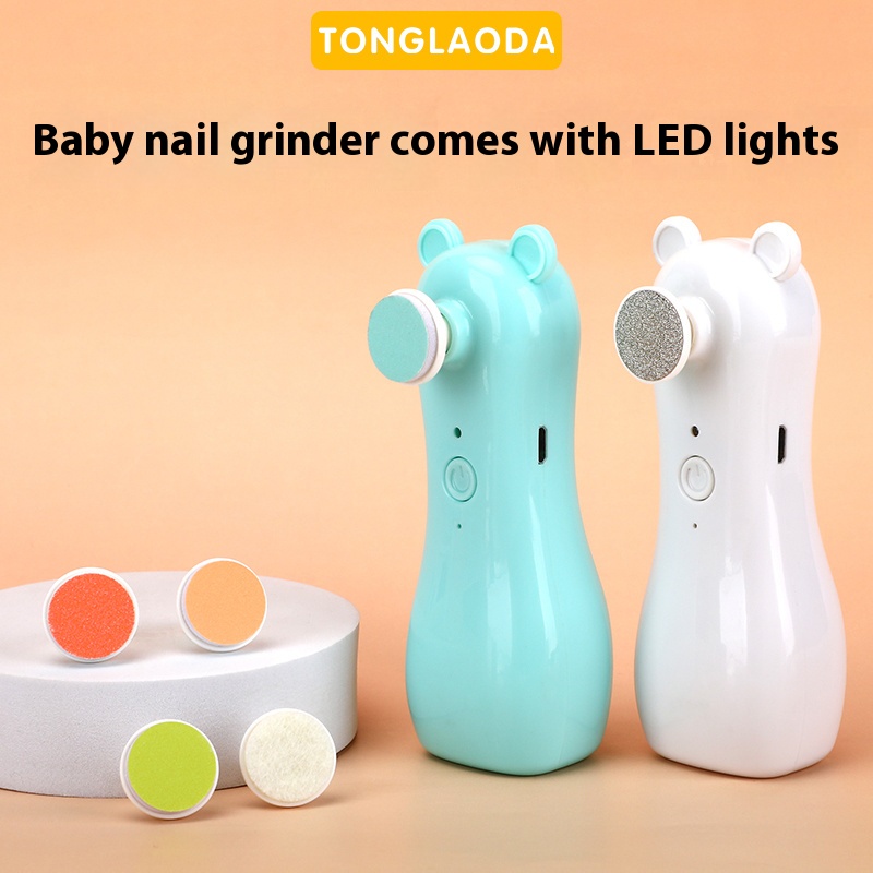 Conjunto de cortador de unhas elétrico recarregável para bebês Rabbit Bear, moedor de unhas anti-beliscão para