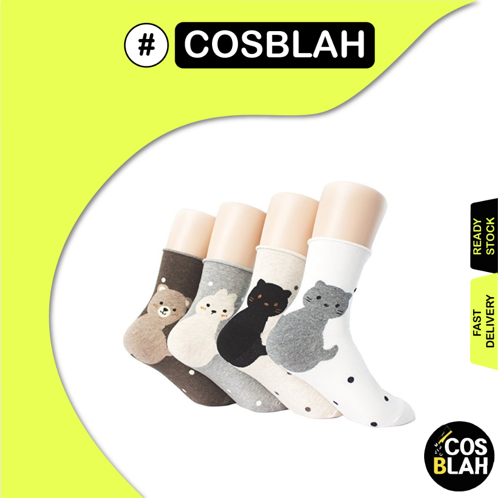 Meias De Design Fofo Com Padrão Animal Kitty Teddy Bear Rabbit Fashion Socks-4 Cores/Meia Panturrilha High23cm-25cm