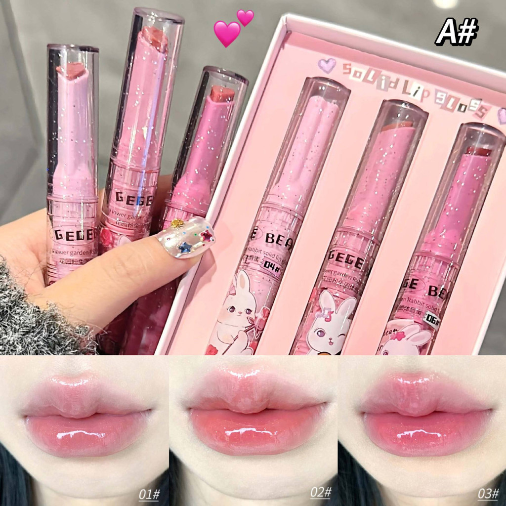 Gege Bear Garden Pink Rabbit Sólido Lip Gloss Hidratante Aquoso Colorido Bálsamo Labial De Longa Duração E Macio